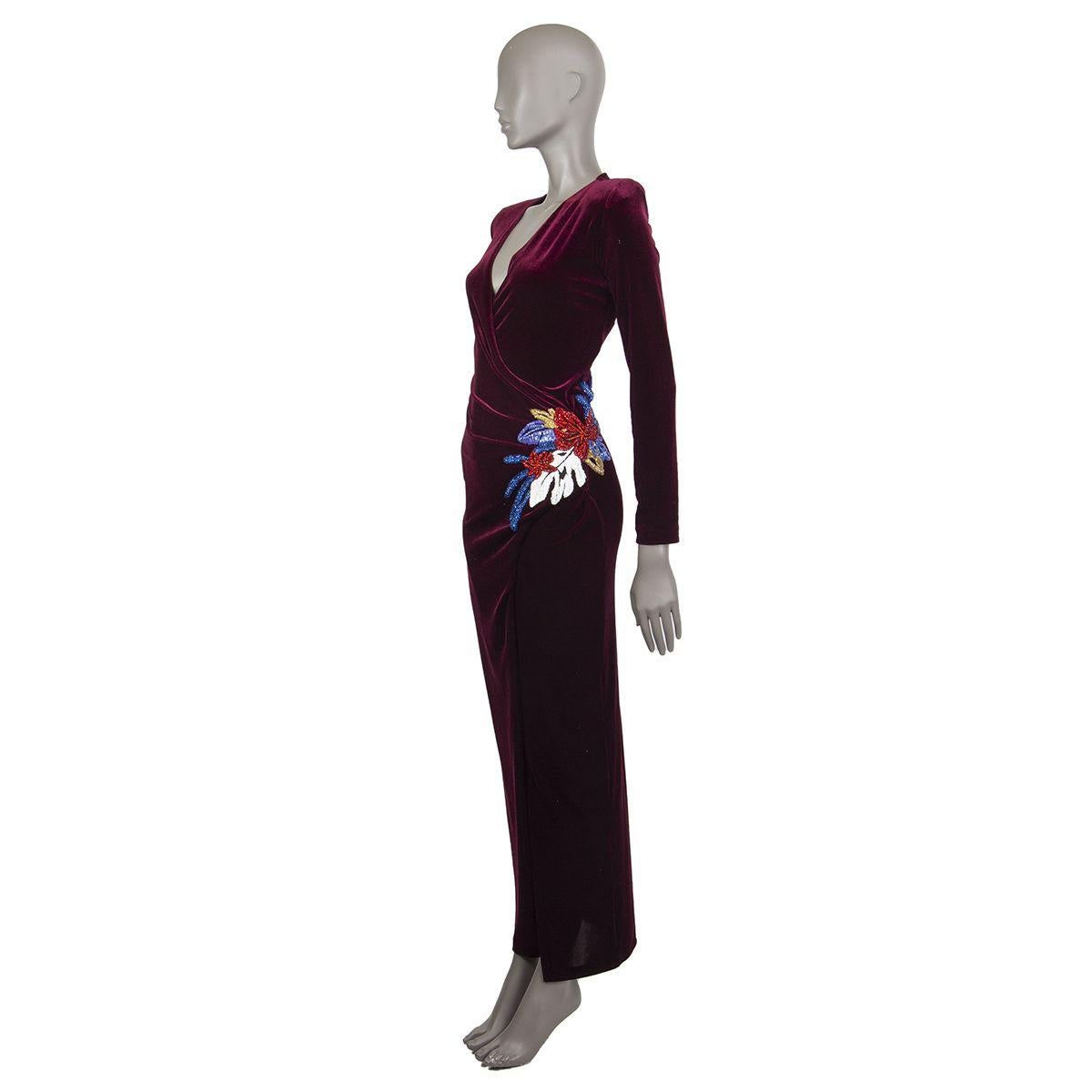 Balmain Embellished Dark Burgundy Velvet Wrap Gown In Excellent Condition In Montgomery, TX