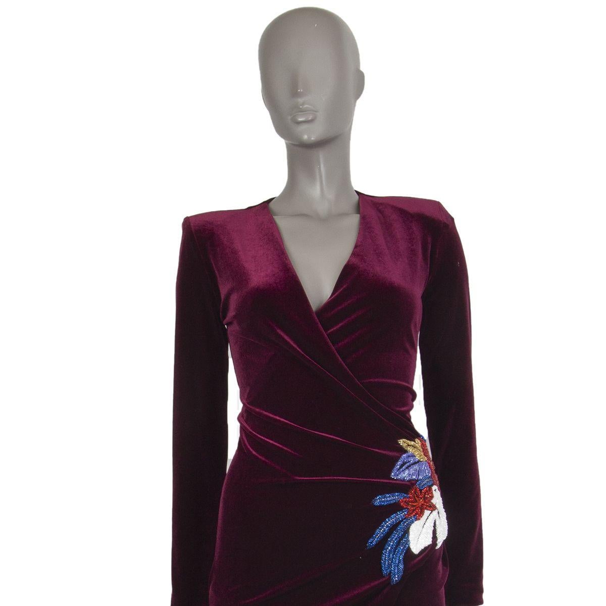 Women's Balmain Embellished Dark Burgundy Velvet Wrap Gown