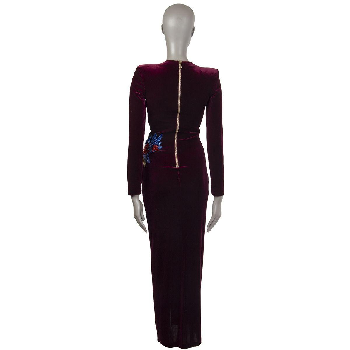 Balmain Embellished Dark Burgundy Velvet Wrap Gown 3