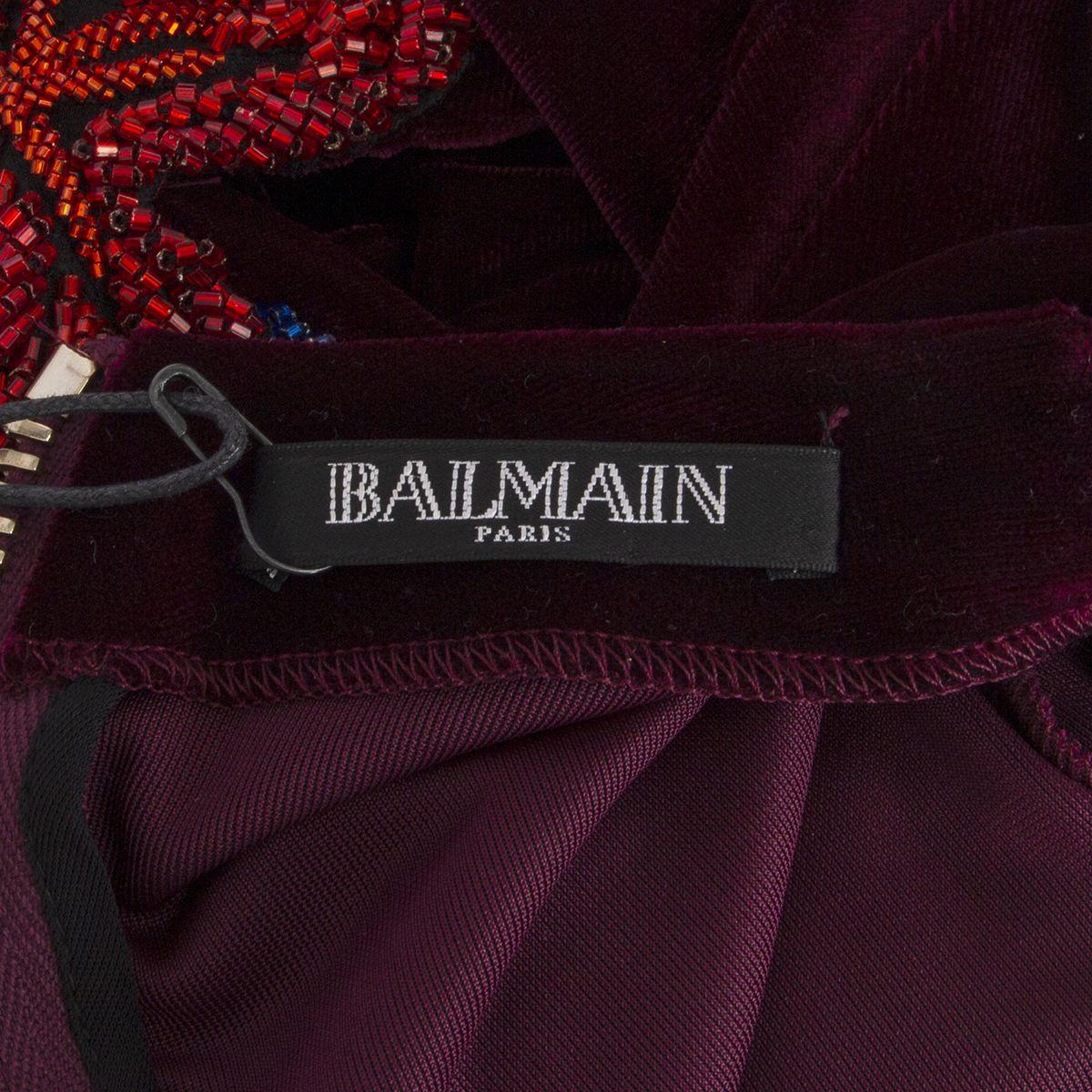 Balmain Embellished Dark Burgundy Velvet Wrap Gown 4