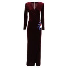 Balmain Embellished Dark Burgundy Velvet Wrap Gown