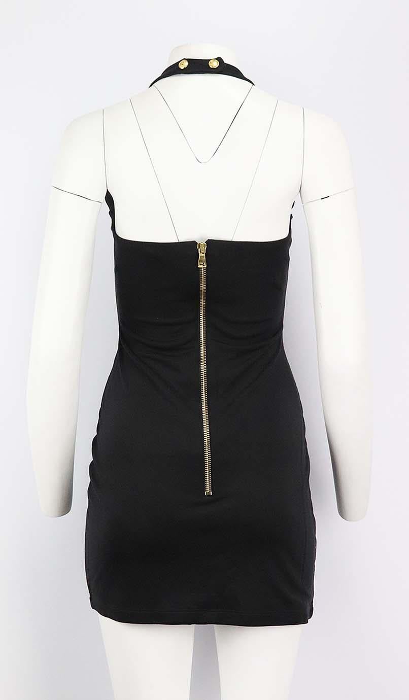 Black Balmain Embellished Halterneck Stretch Knit Mini Dress FR 40 UK 12 