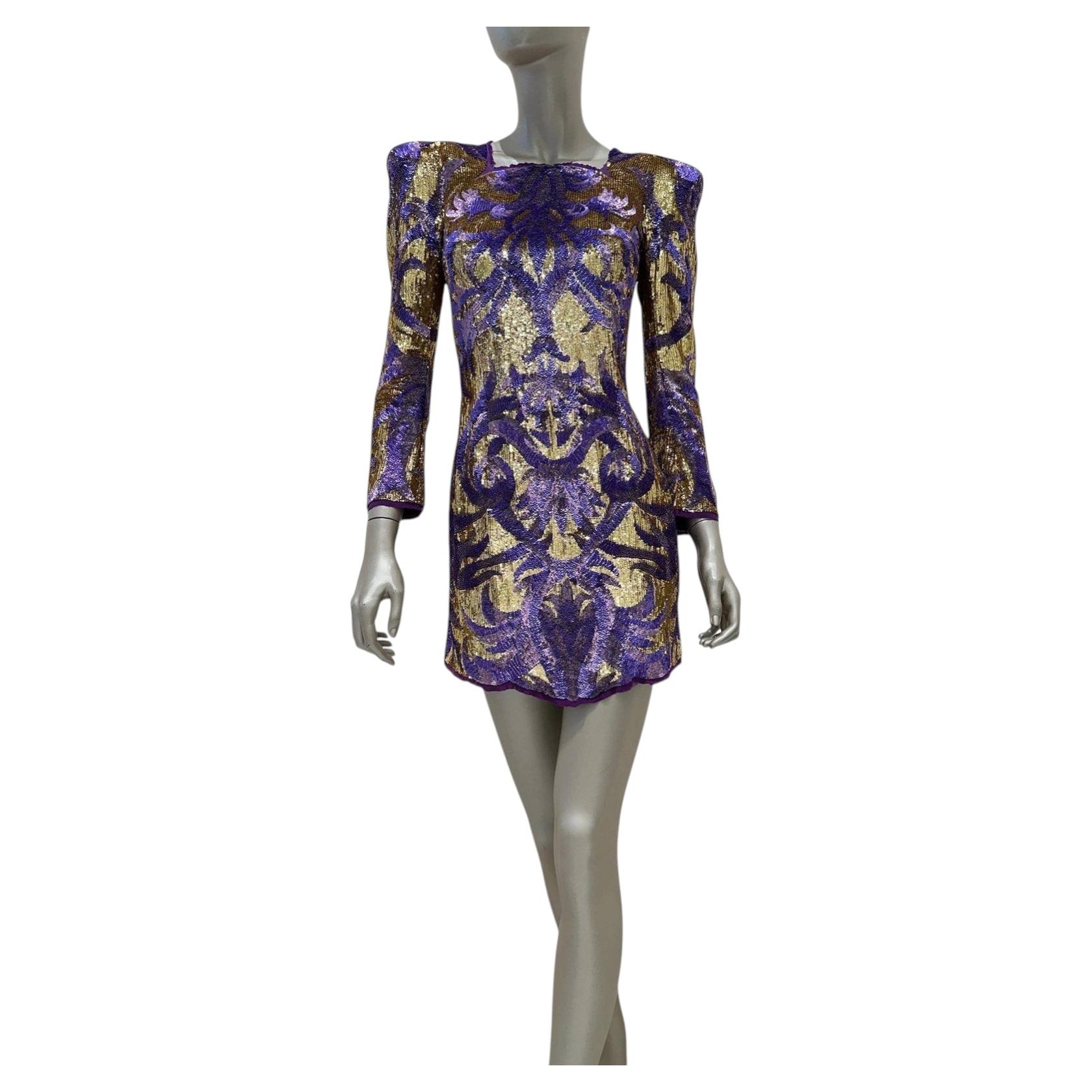 Balmain Embellished Silk Sequin Mini Dress FR 38