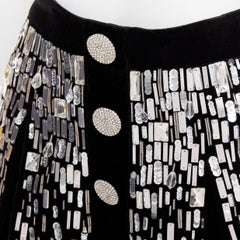BALMAIN Embellished Skater black silver beads sequins flare mini skirt FR34 XS