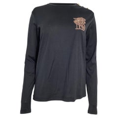 Balmain Embroidered Long Sleeve T-Shirt in Black Cotton