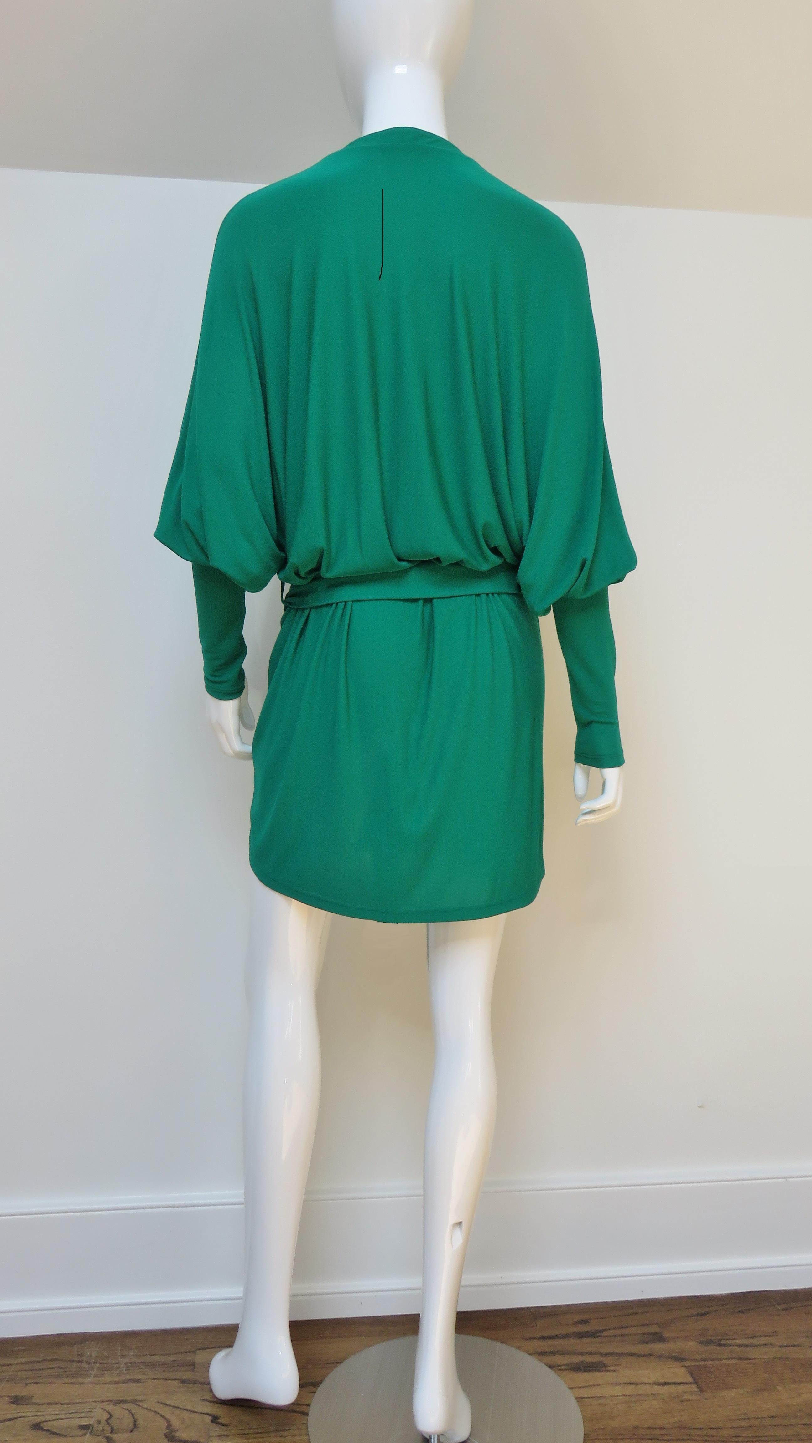 Balmain Emerald Green Lace up Plunge Dress 5