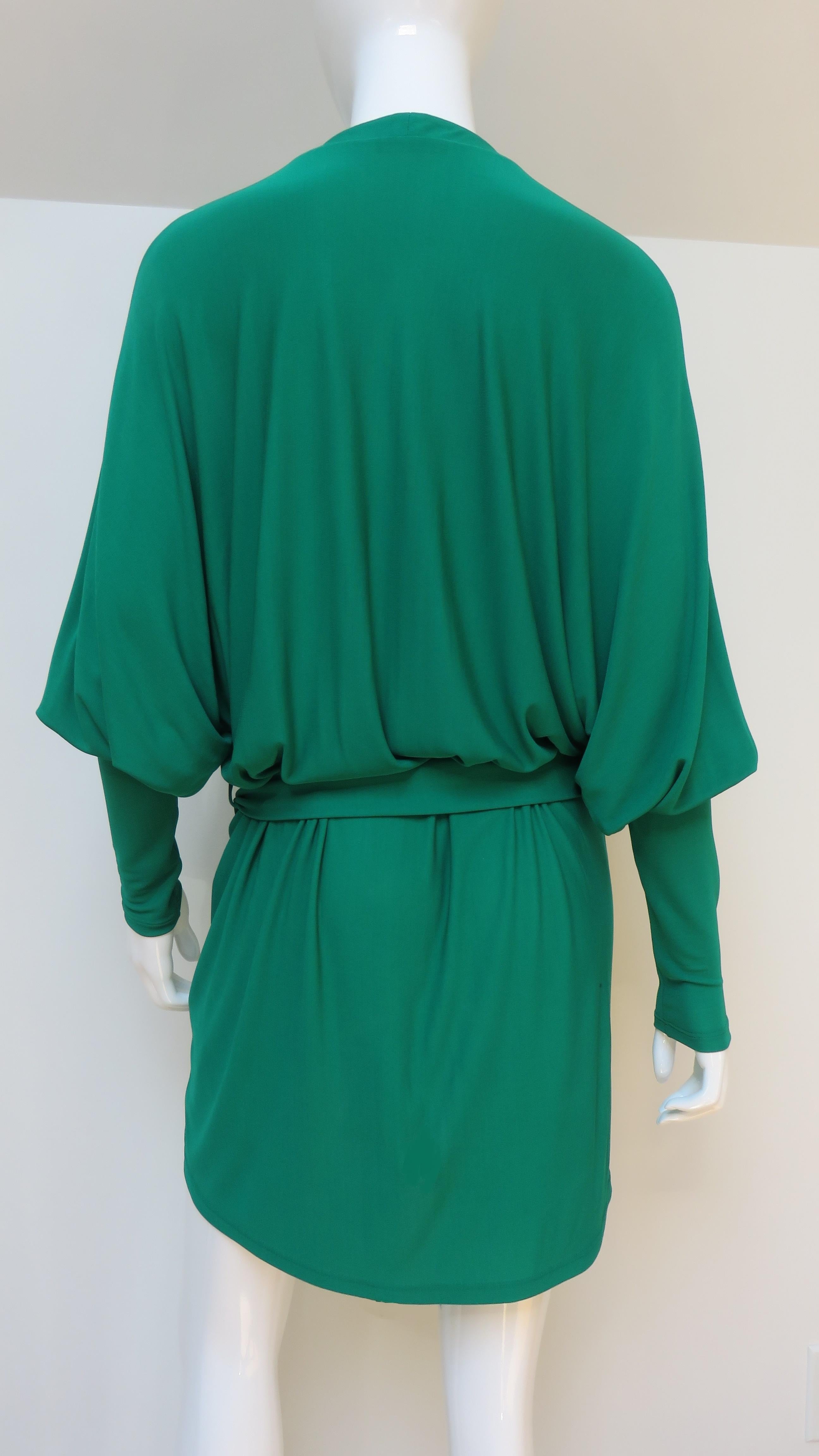 Balmain Emerald Green Lace up Plunge Dress 6
