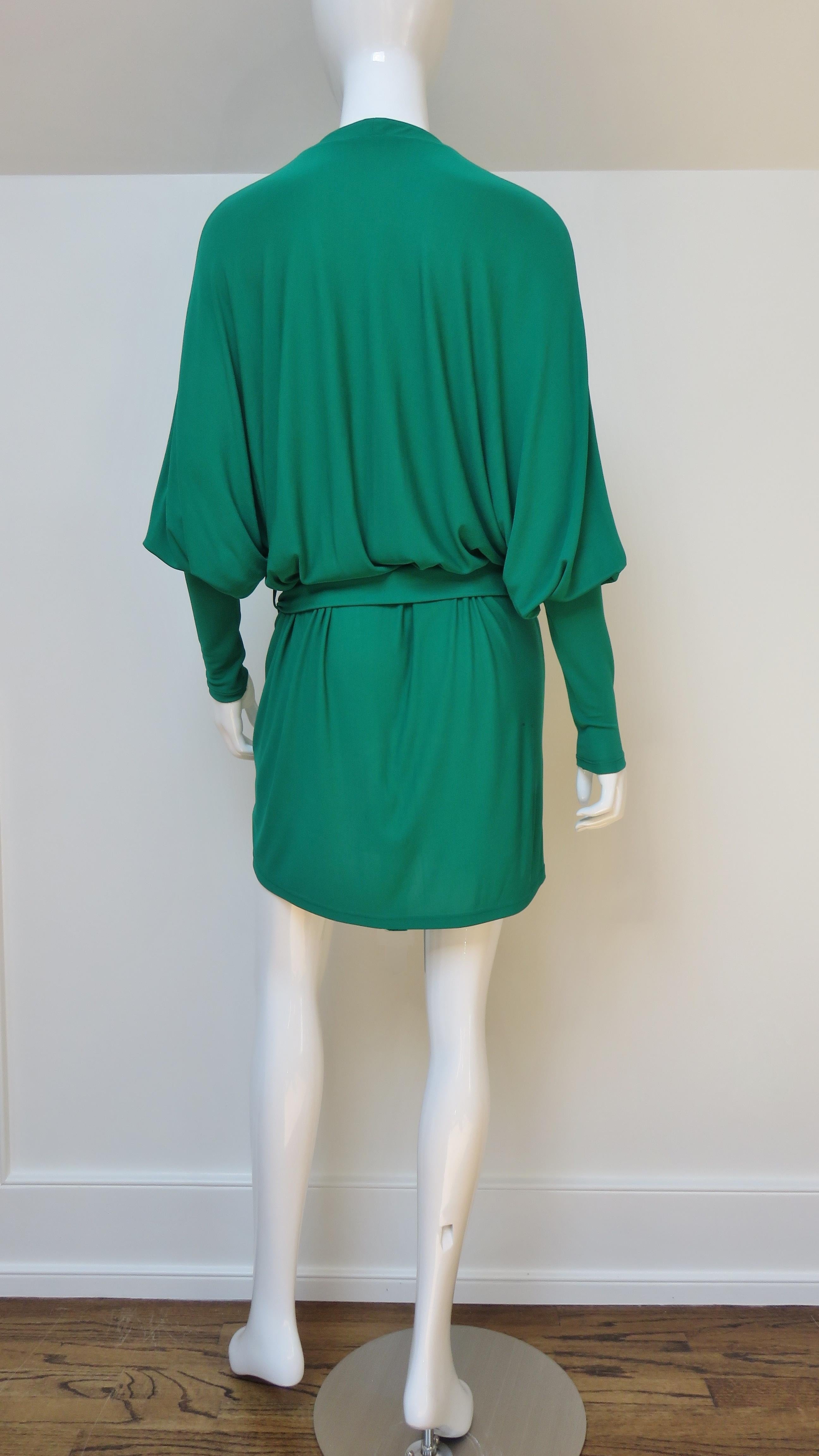 Balmain Emerald Green Lace up Plunge Dress 7