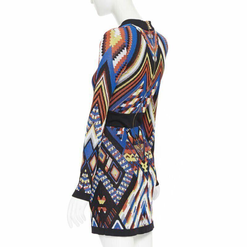 BALMAIN ethnic tribal knitted lace V-neck bodycon mini dress FR38 M For Sale 1