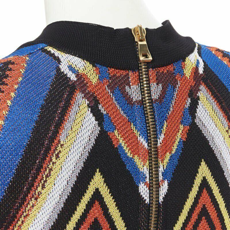 BALMAIN ethnic tribal knitted lace V-neck bodycon mini dress FR38 M For Sale 4