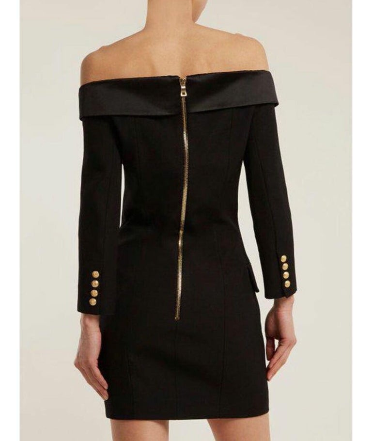 Balmain Black Fleece Wool Cocktail Dress