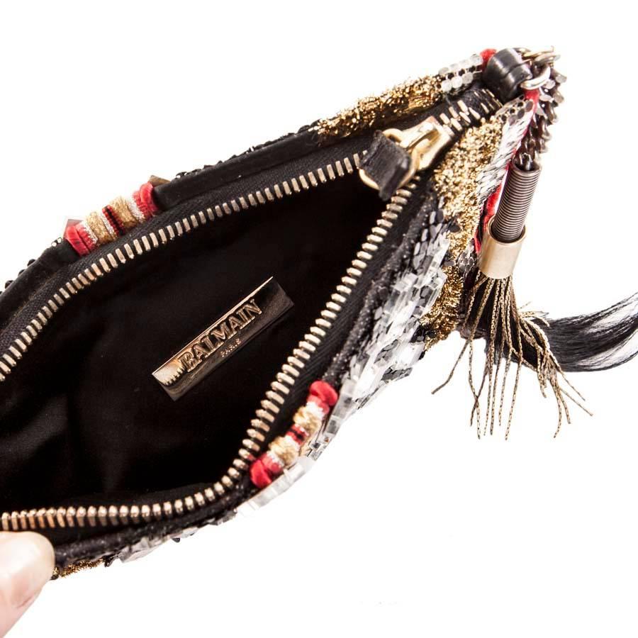 Brown Balmain Evening Clutch in Lame Gold Fabric and Embroideries  For Sale
