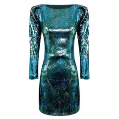 BALMAIN EVENING SEQUINS Mini DRESS IN AQUAMARINE 36 - 2