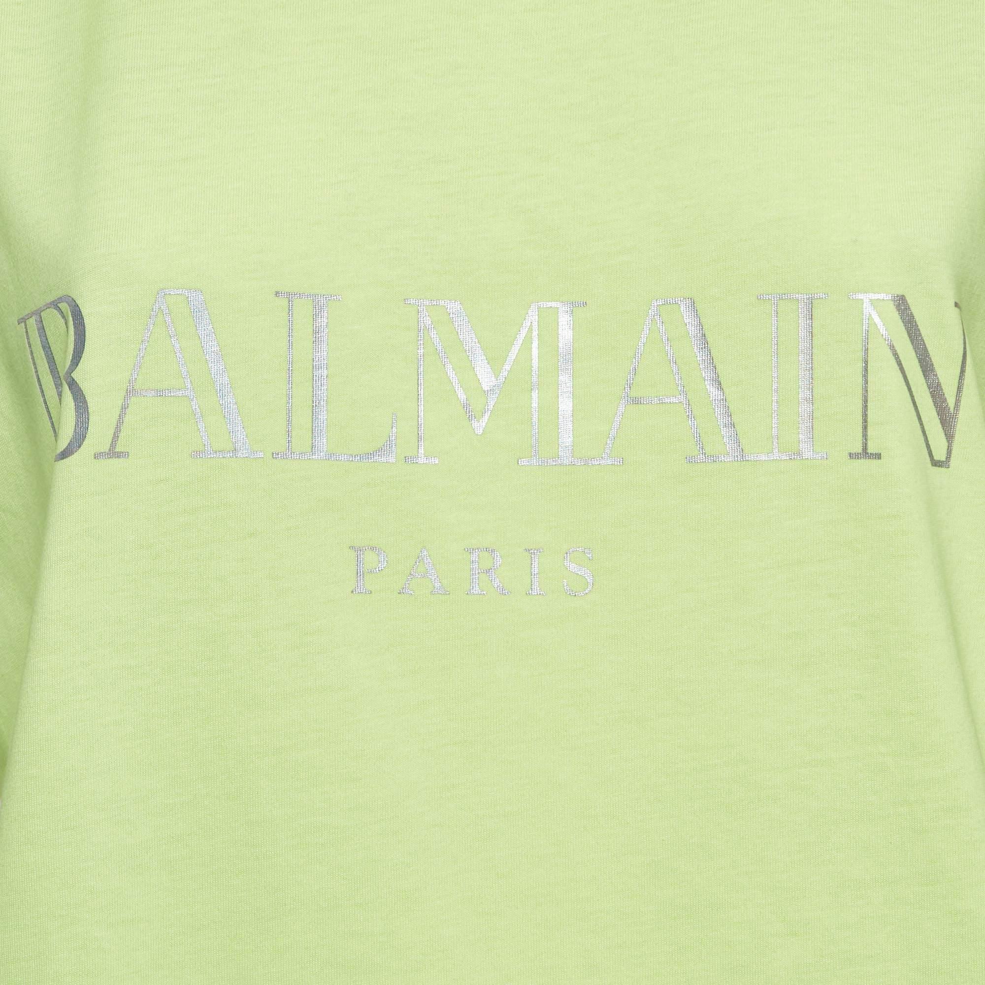 Camiseta sin mangas de punto con logotipo verde fluorescente Balmain M Verde en venta