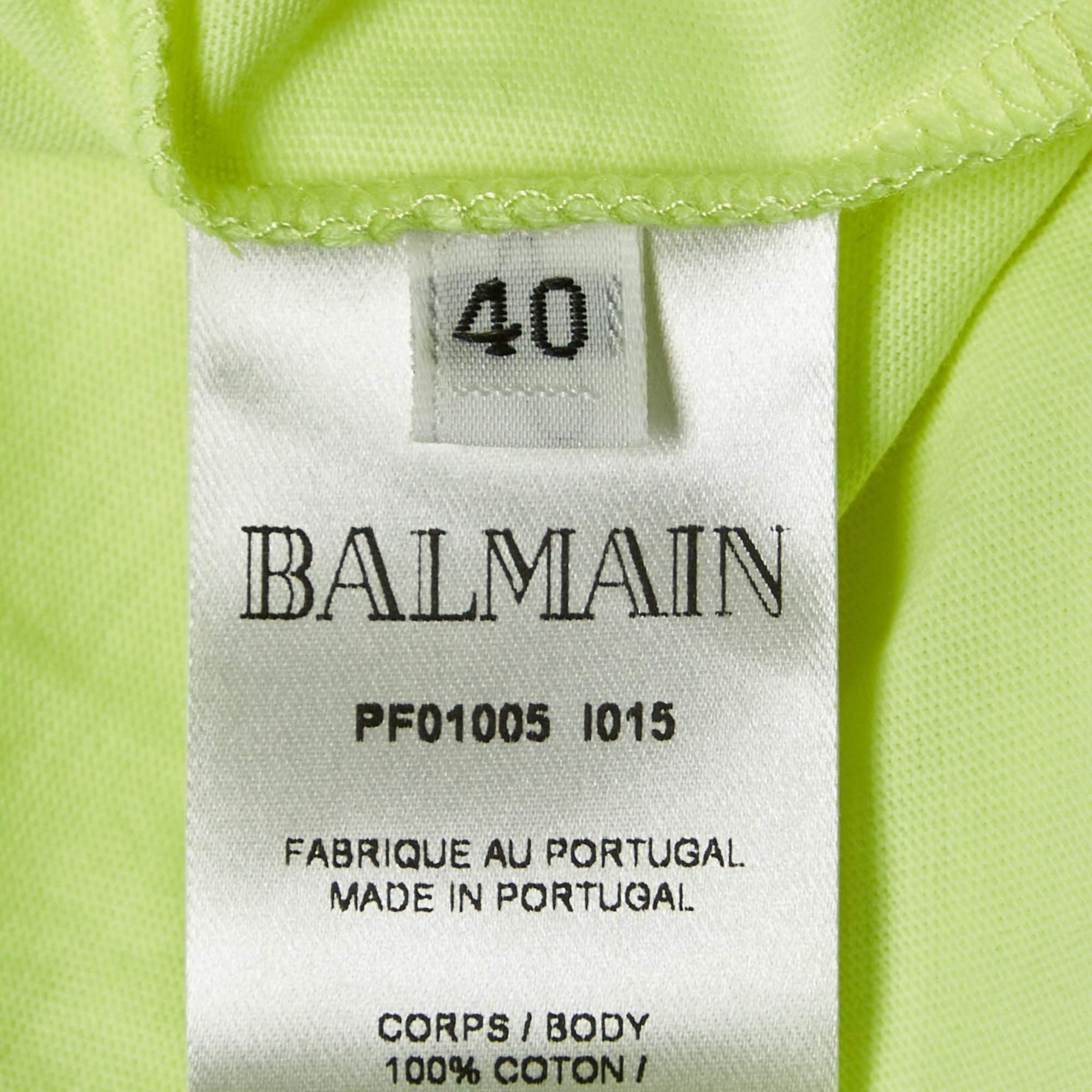 De las mujeres Camiseta sin mangas de punto con logotipo verde fluorescente Balmain M en venta