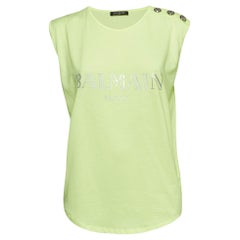 Camiseta sin mangas de punto con logotipo verde fluorescente Balmain M