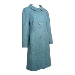 Balmain für TWA, 1965, flugbegleiterinnenmantel aus französisch-blauem Pebble-Tweed aus Wolle