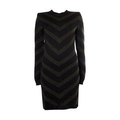 BALMAIN forest green & black viscose blend CHEVRON KNIT Dress 36