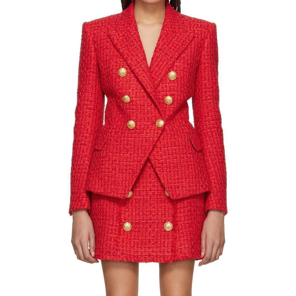 balmain red tweed jacket