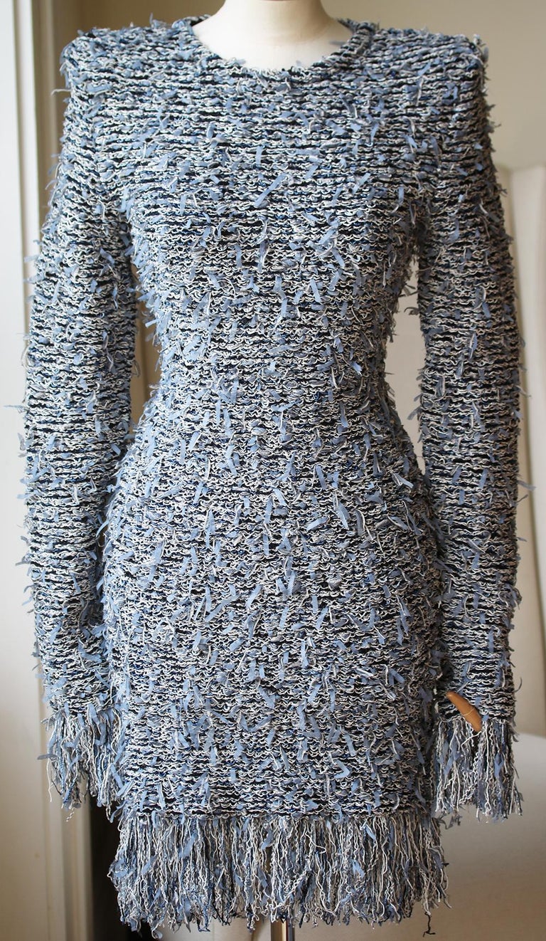 Balmain Frayed Stretch-Tweed Mini Dress For Sale at 1stDibs