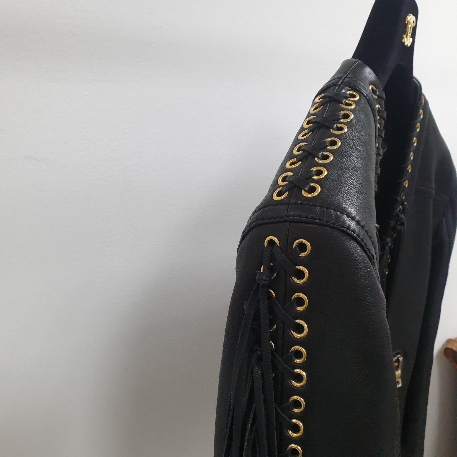 Nero Giacca blazer in pelle con frange BALMAIN in vendita