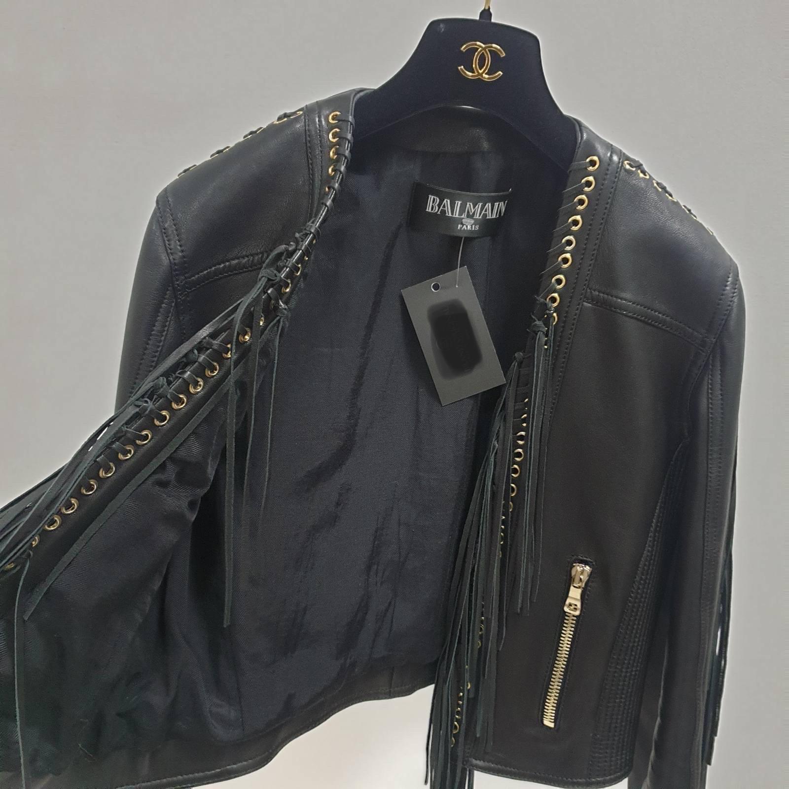 Giacca blazer in pelle con frange BALMAIN in vendita 2