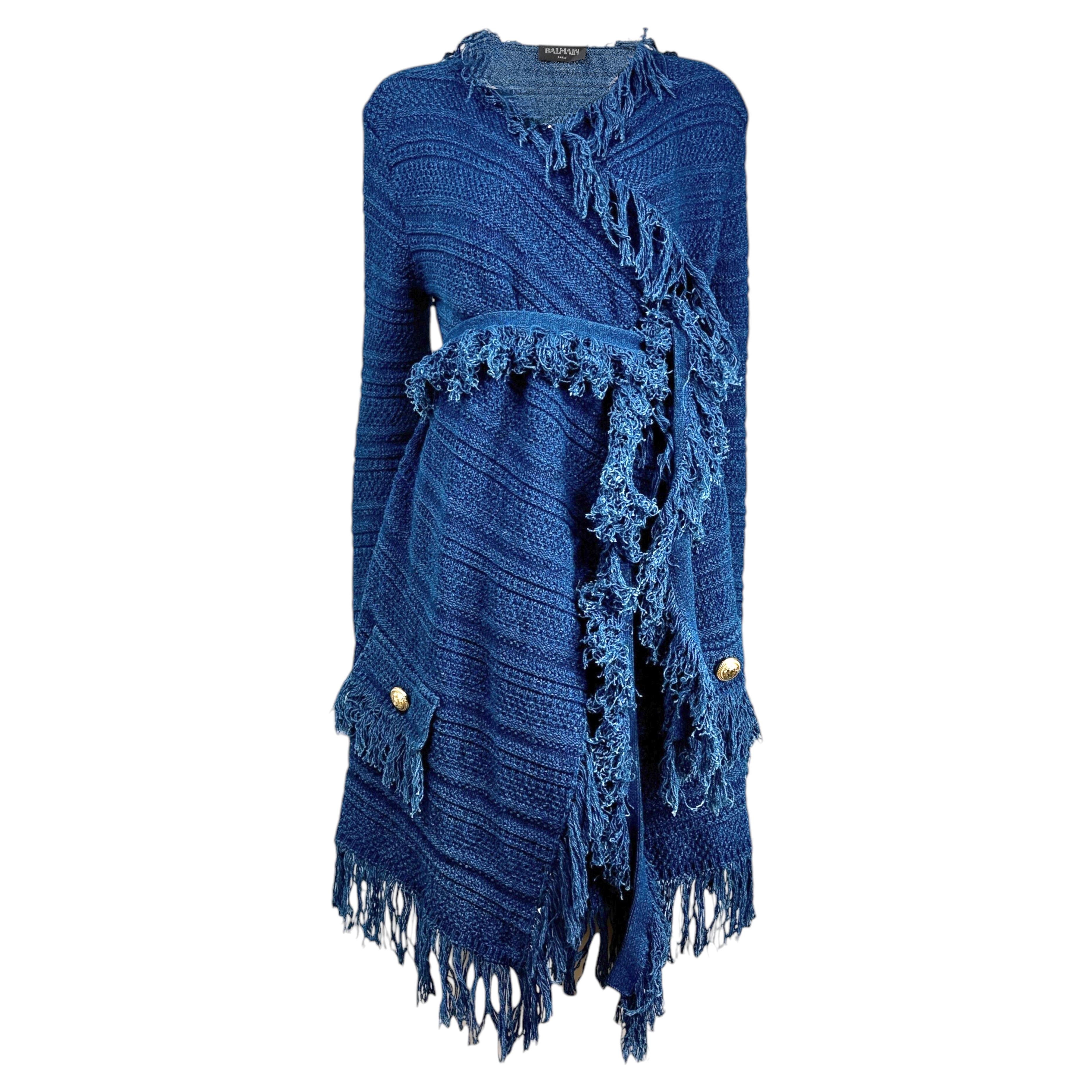 Balmain gilet à franges en maille denim