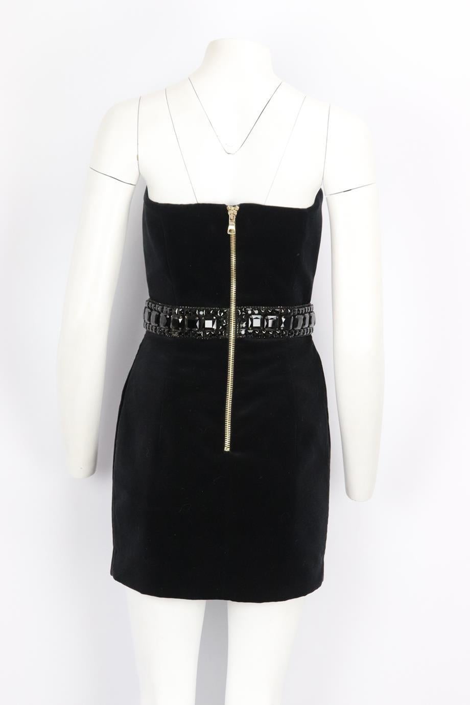 Black Balmain Fringed Beaded Velvet Mini Dress Fr 38 Uk 10