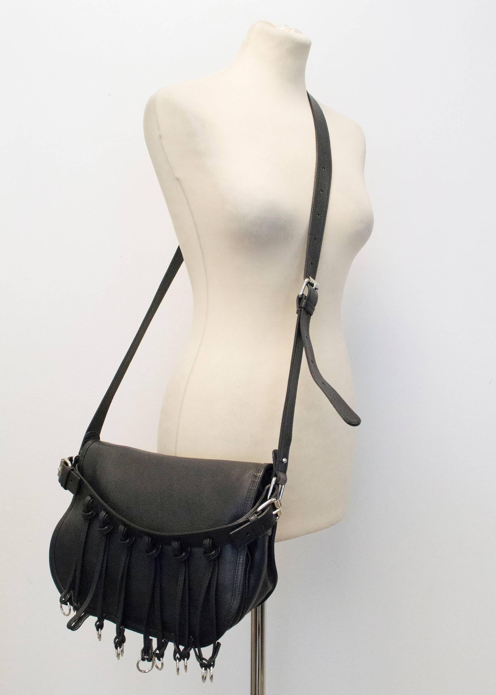 Balmain Fringed Black Saddle Bag In Excellent Condition For Sale In London, GB