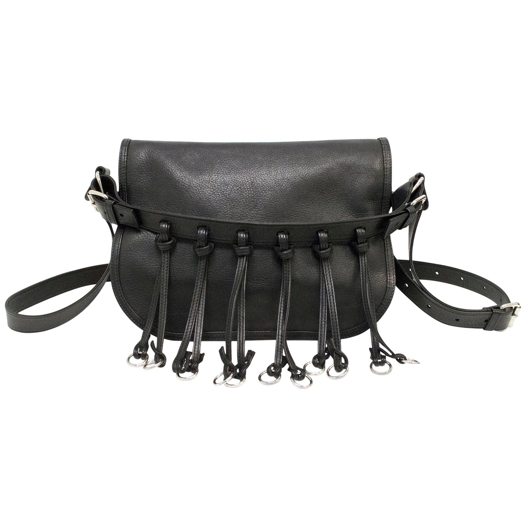 Balmain Fringed Black Saddle Bag For Sale