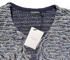 Balmain Fringed Blue Tweed Jacket