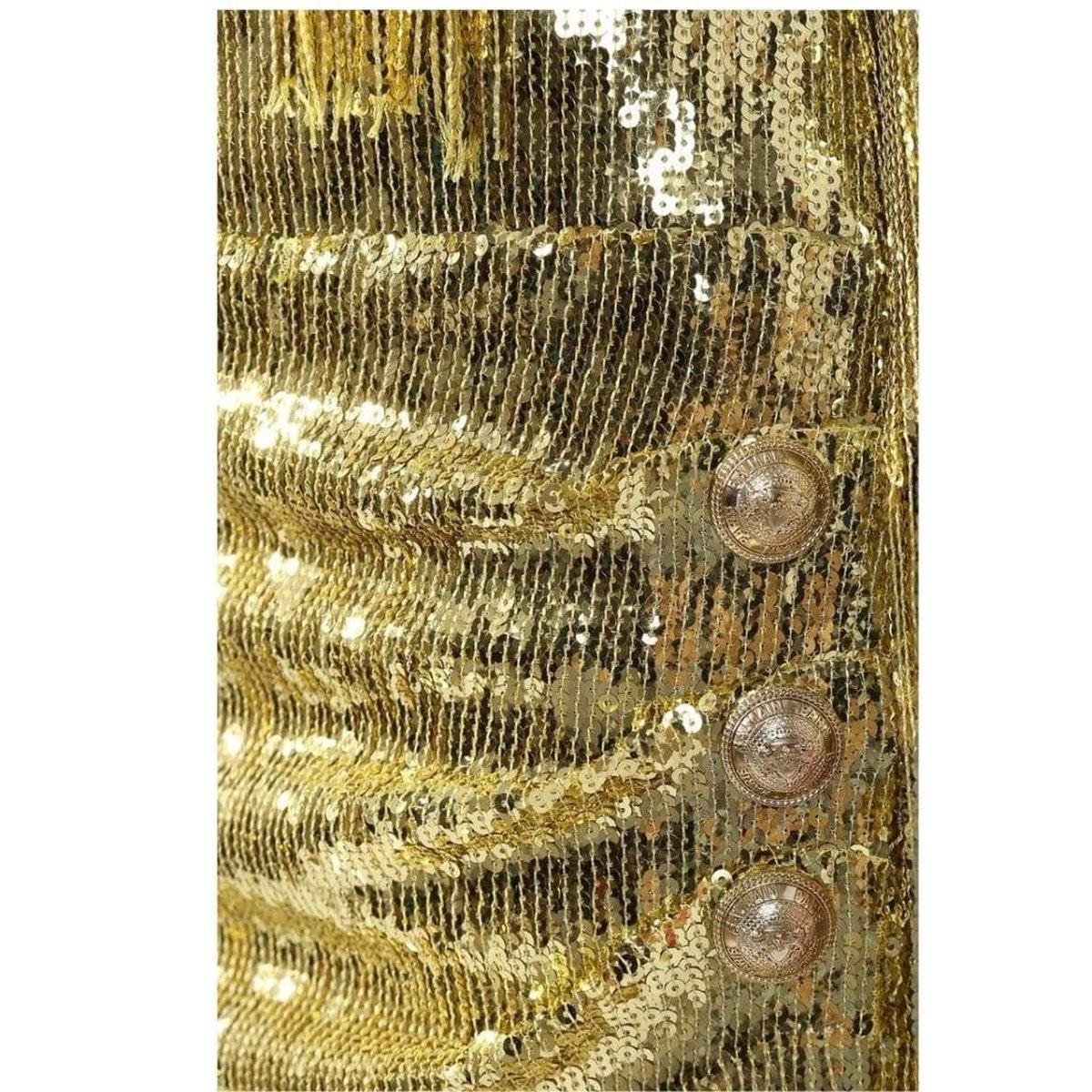 Balmain Fringed Gold Sequined Mini Dress In New Condition In Brossard, QC