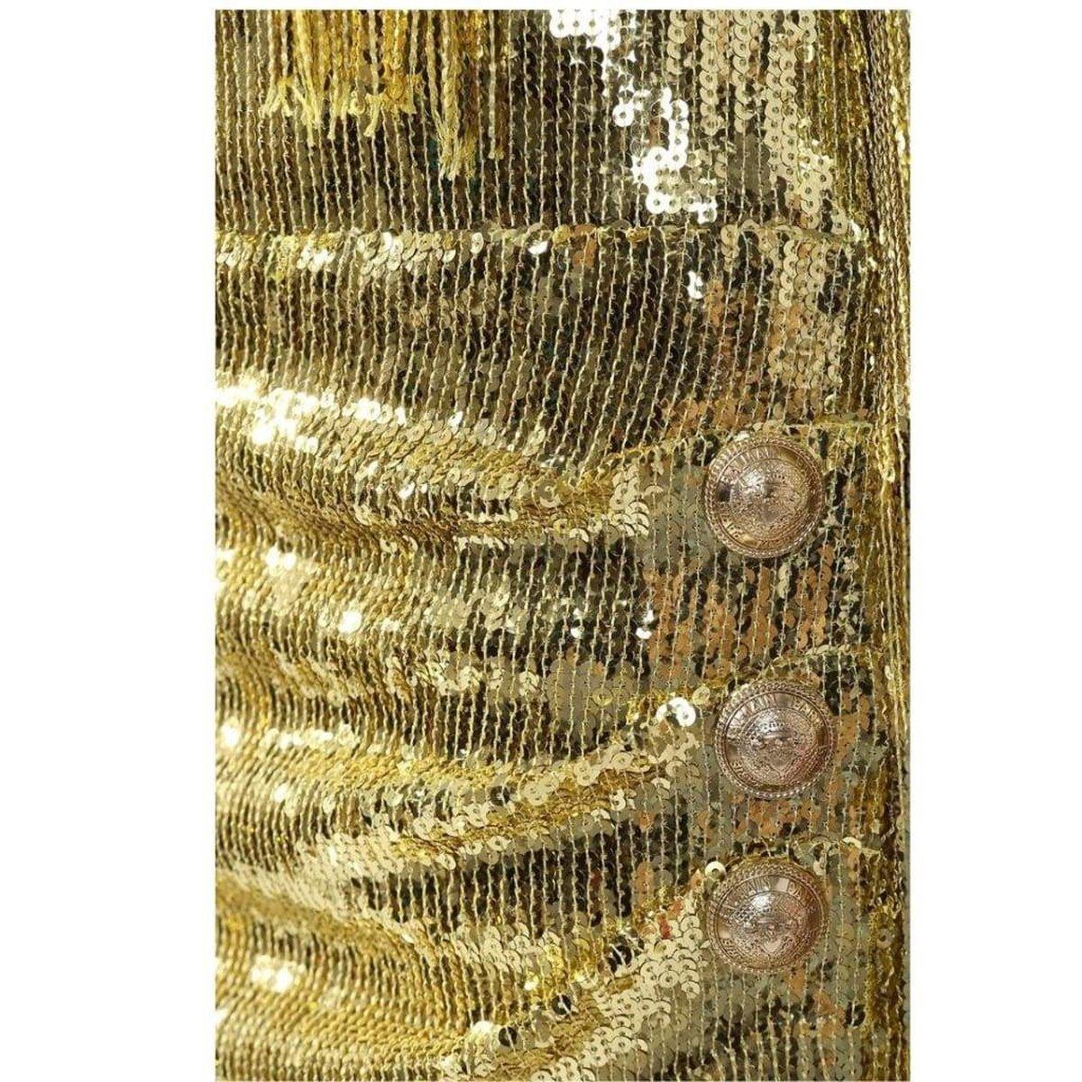 Balmain Fringed Gold Sequined Mini Dress For Sale 2