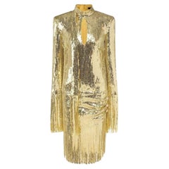 Balmain Fringed Gold Sequined Mini Dress