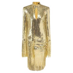 Used Balmain Fringed Gold Sequined Mini Dress