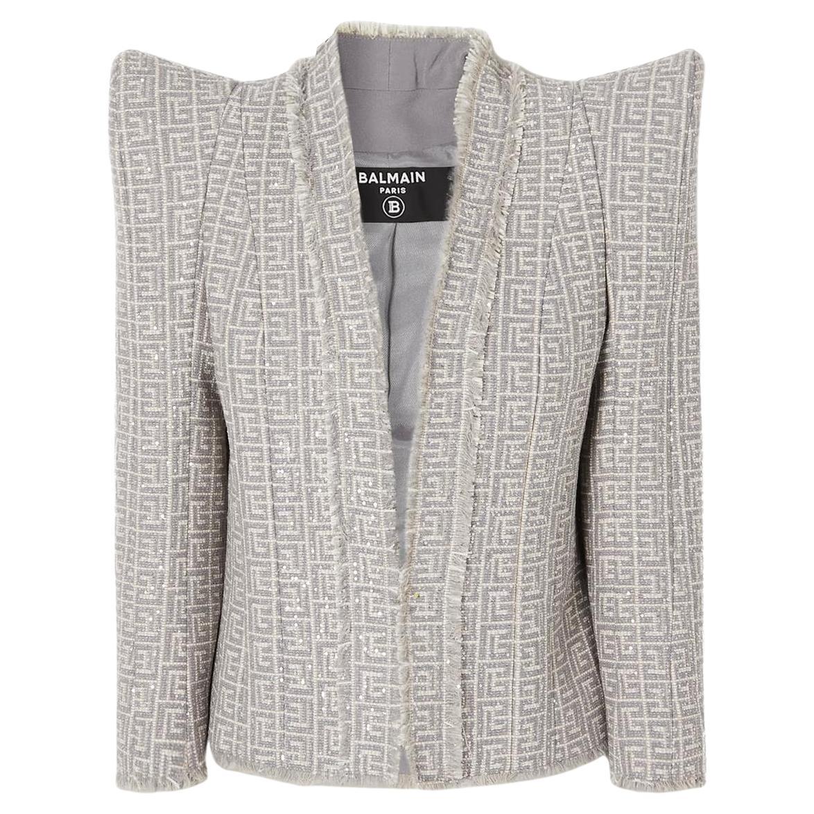 Balmain Fringed Sequin-Embellished Tweed Monogram Blazer
