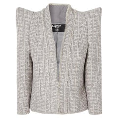 Balmain Fringed Sequin-Embellished Tweed Monogram Blazer