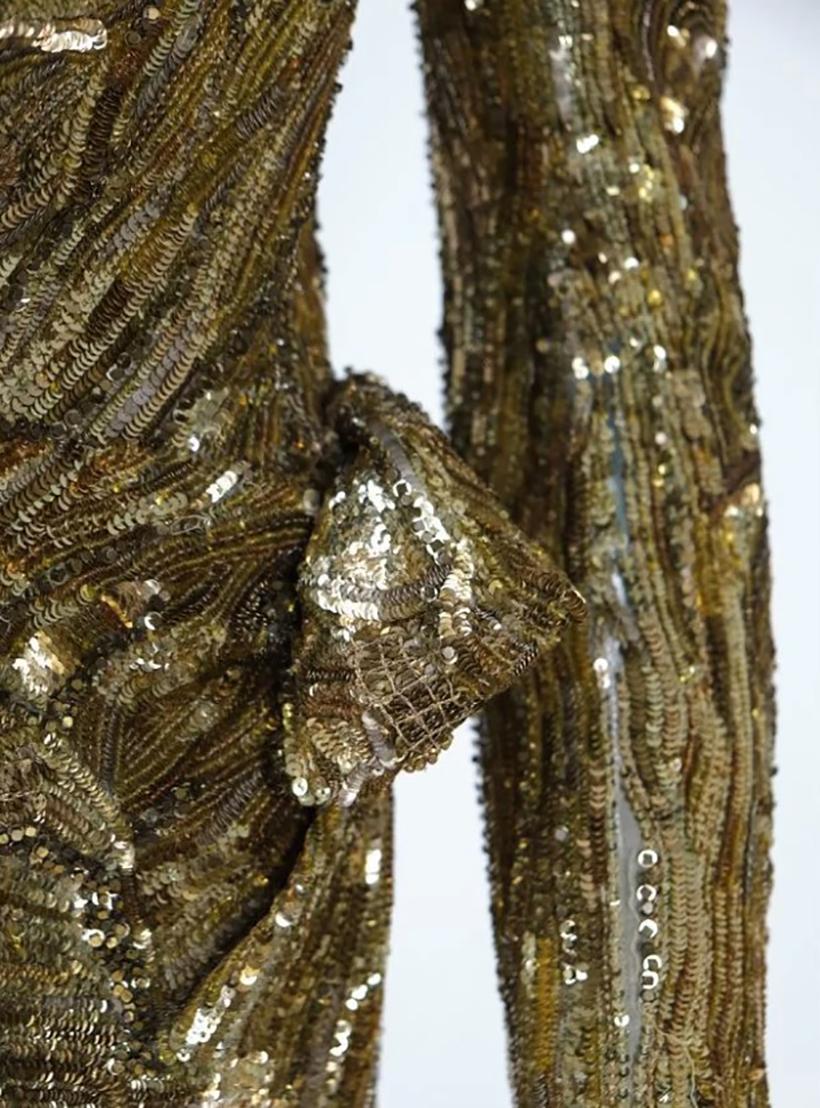 Women's BALMAIN FULLY BEADED GOLDEN SEQUIN DRESS Sz Fr 36 - US 4