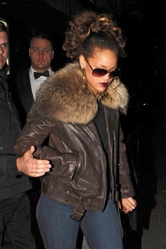 Balmain FW 2011 Decarnin Brown Leather Fur Trim Moto Aviator Jacket FR 42