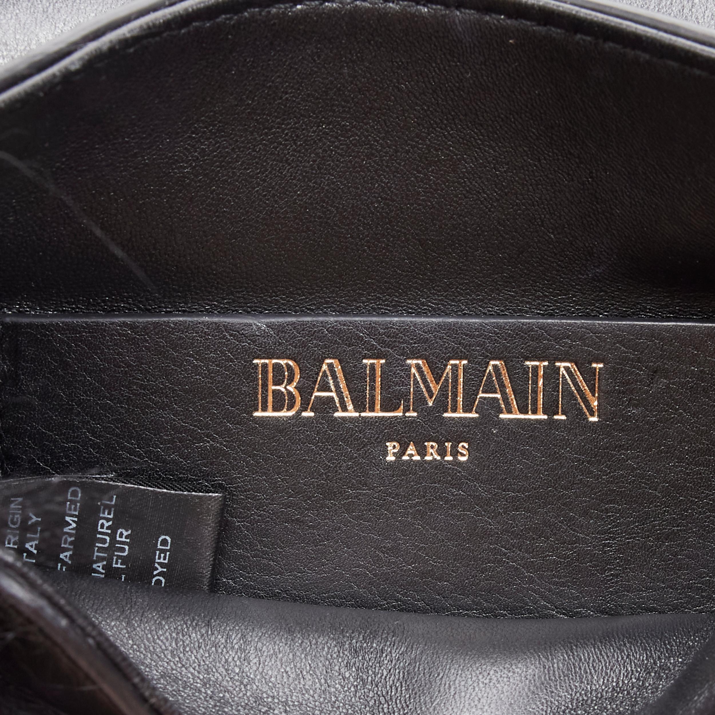 BALMAIN genuine fur black fringe gold metal frame half half moon crossbody bag For Sale 5