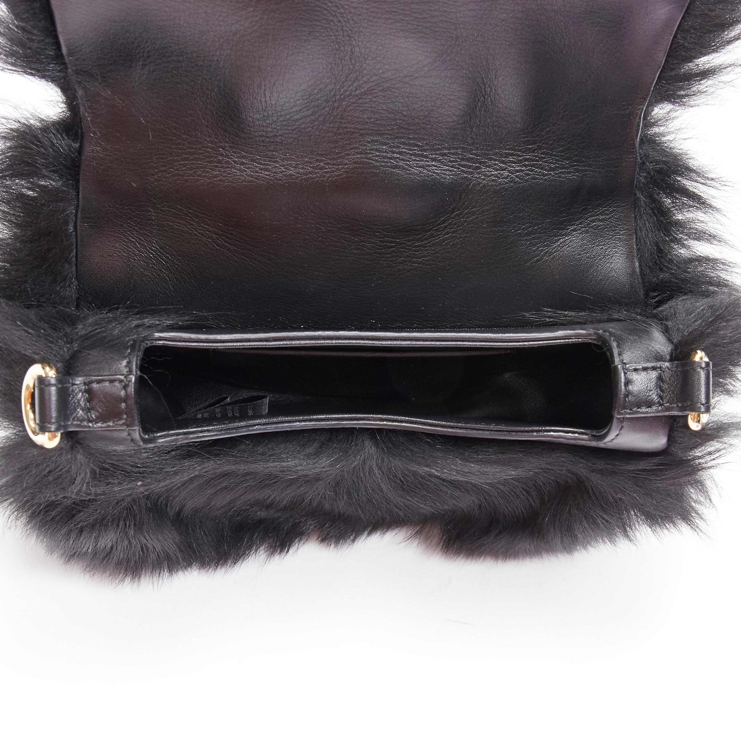 BALMAIN genuine fur black fringe gold metal frame half half moon crossbody bag For Sale 4