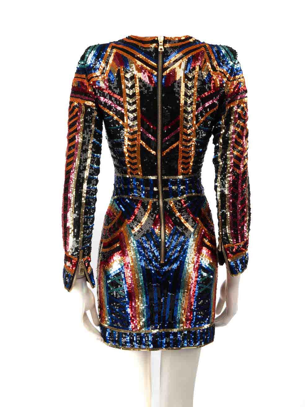 Black Balmain Geometric Sequin Embellished Mini Dress Size XS
