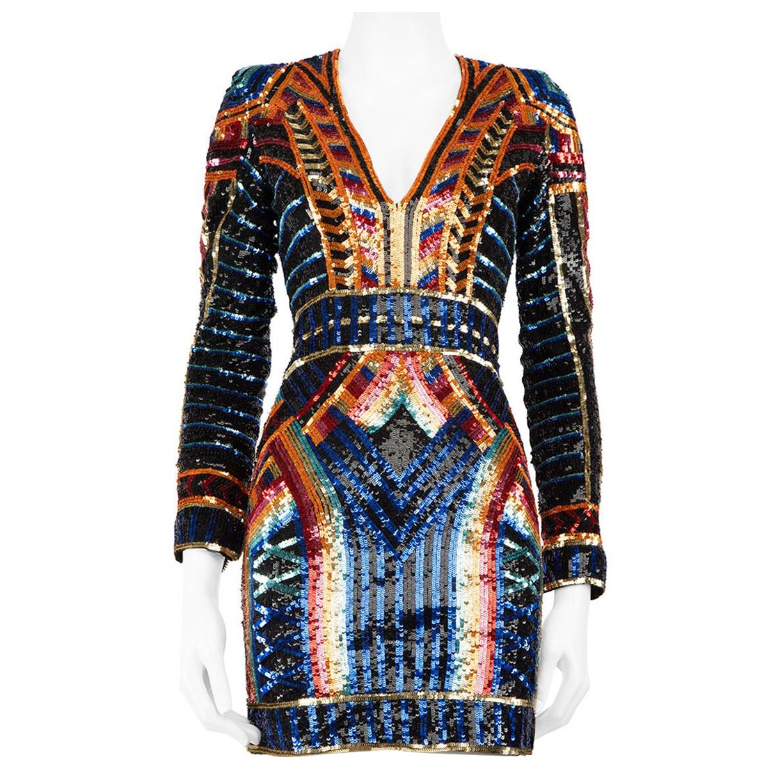 Balmain Geometric Sequin Embellished Mini Dress Size XS