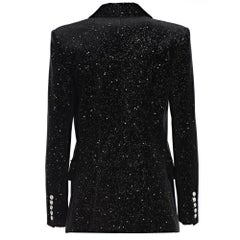 Balmain Glittered Double Breasted Black Velvet Blazer FR38 US4-6