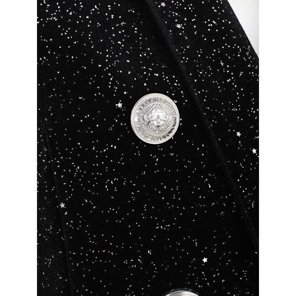 Balmain Glittered Double Breasted Black Velvet Blazer FR38 US4-6 In New Condition For Sale In Brossard, QC