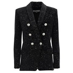 Balmain Glittered Double Breasted Black Velvet Blazer FR38 US4-6