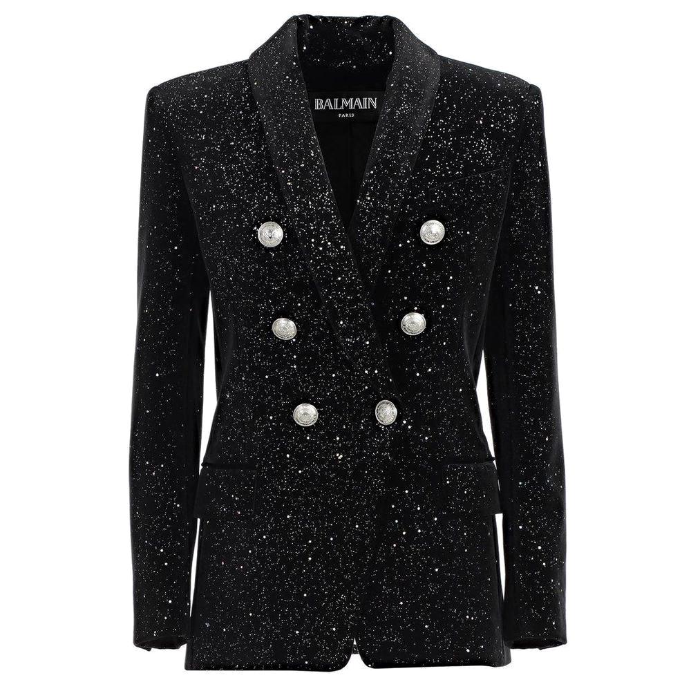 Balmain Glittered Double Breasted Black Velvet Blazer FR40 US6-8 For Sale