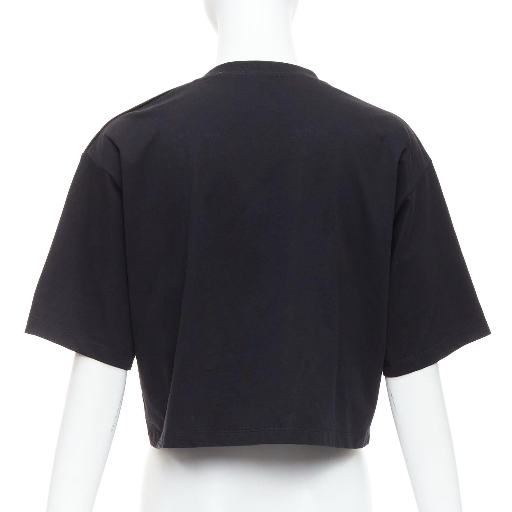 Women's BALMAIN gold buttons chain embellished brooch black cotton crop tshirt XS For Sale