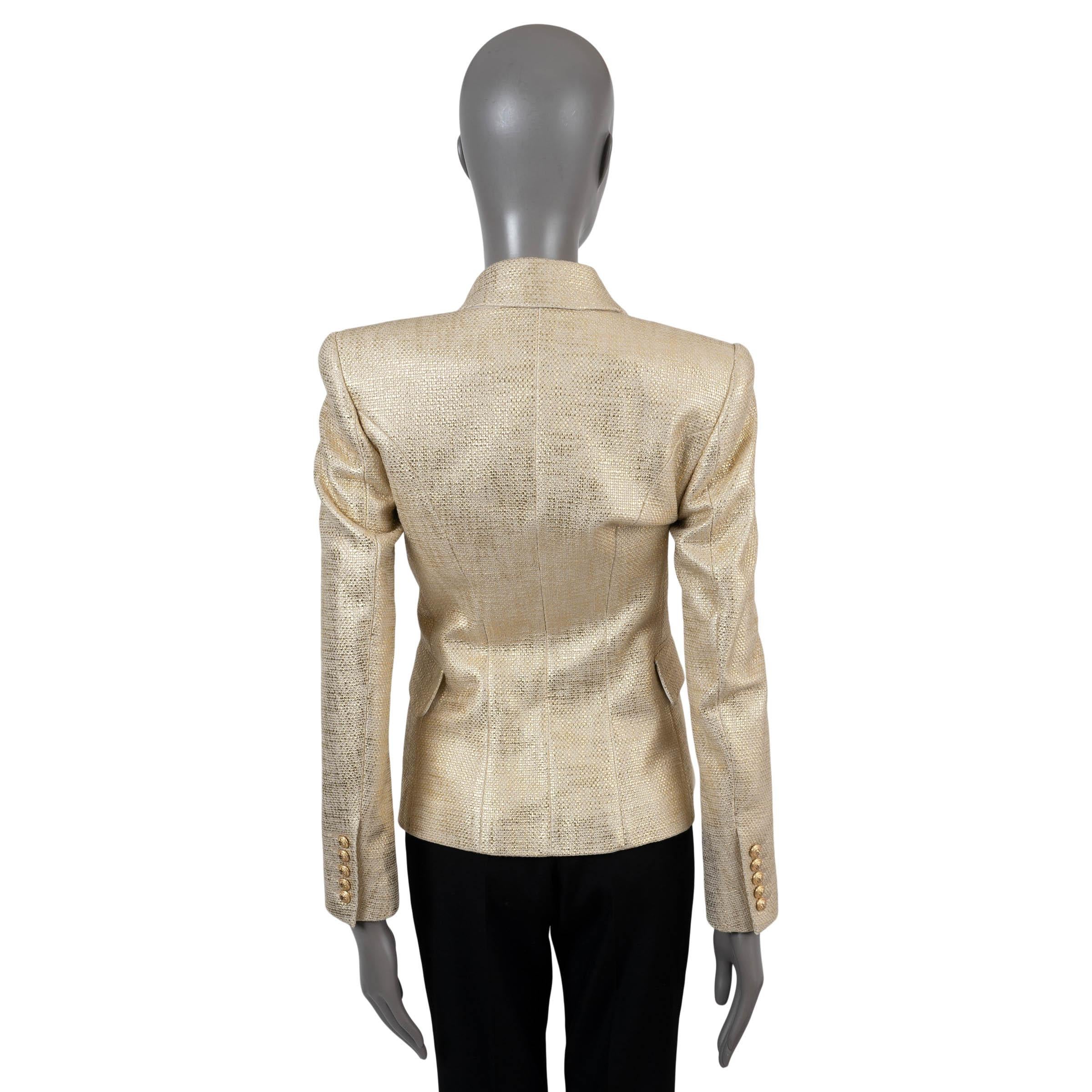 Brown BALMAIN gold cotton METALLIC DOUBLE BREASTED Blazer Jacket 36 XS For Sale