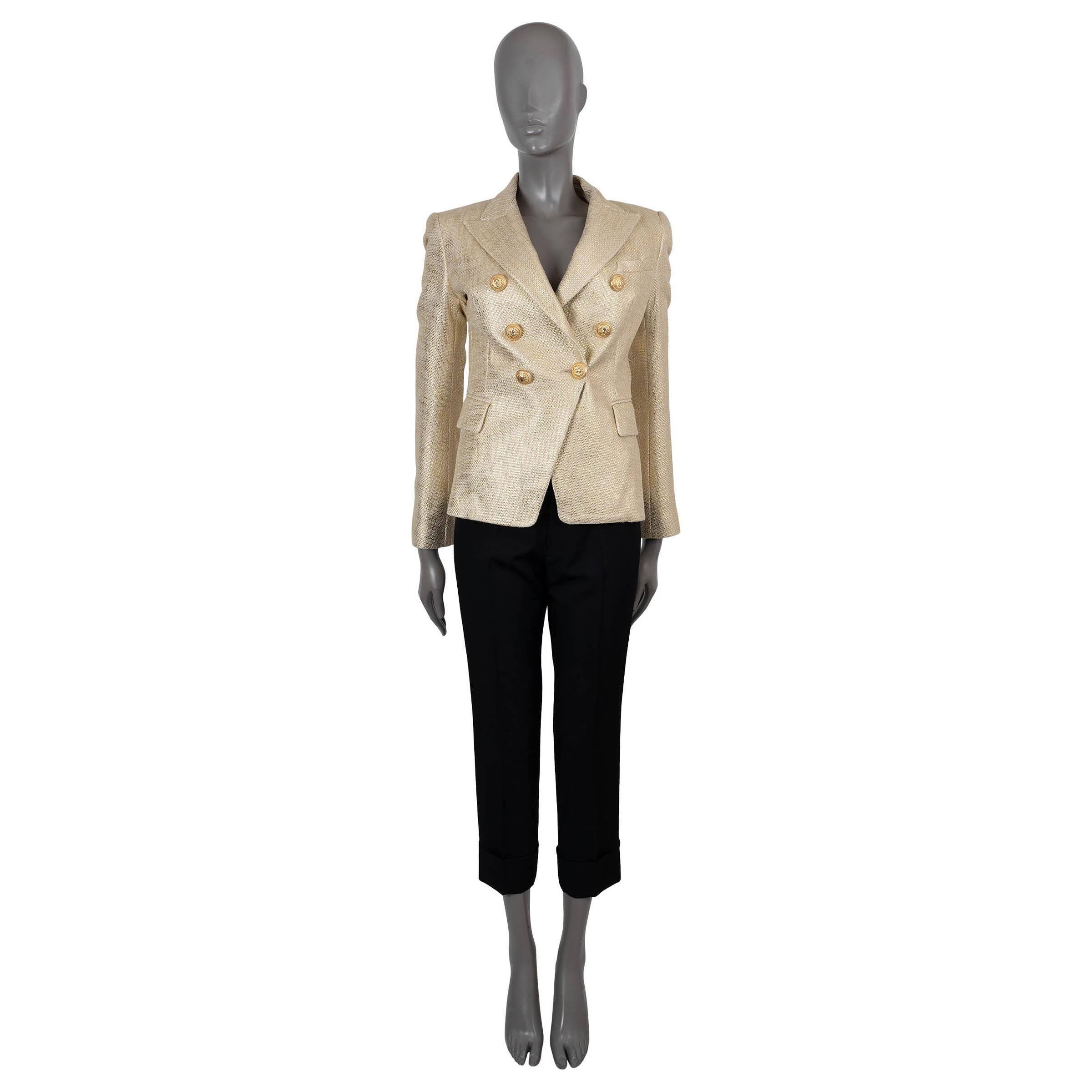 BALMAIN gold cotton METALLIC DOUBLE BREASTED Blazer Jacket 36 XS In Excellent Condition For Sale In Zürich, CH